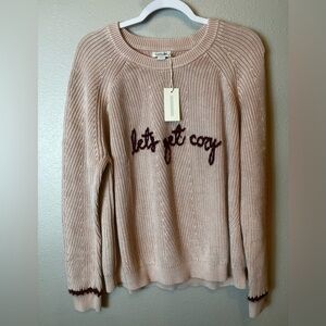 NWT Sundance Pink Knit Sweater “Let’s Get Cozy” Embroidery Size XL